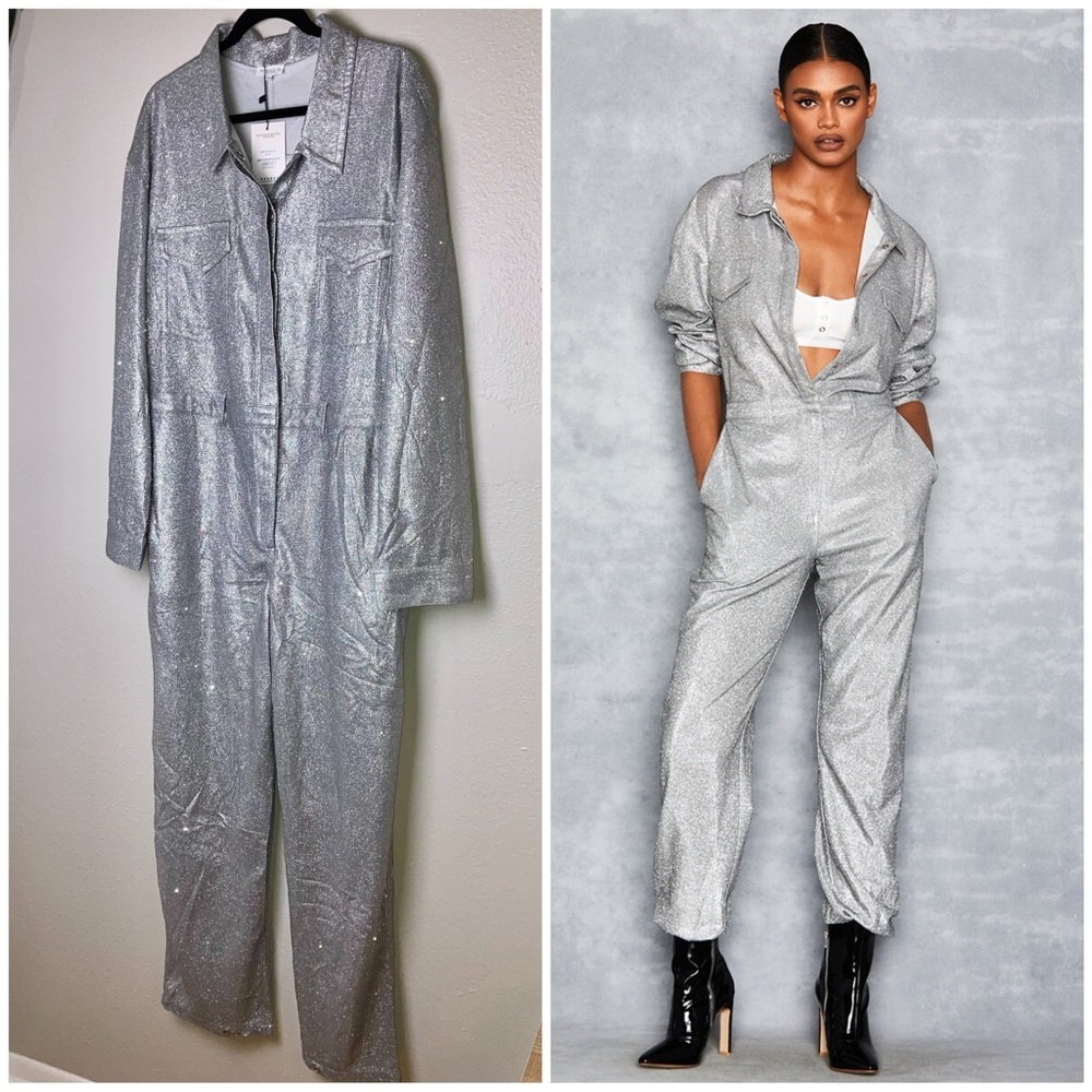 *Like New* Mistress Rocks Oversized Sparkle Jumpsuit Silver Glitter Boiler Suit